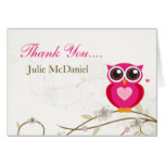 Whimsical Pink Owl Thank You Cards