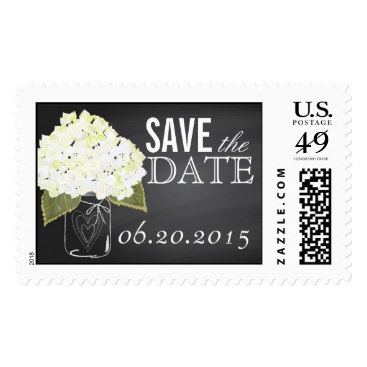 White Hydrangea Chalkboard Mason Jar Save the Date Stamp