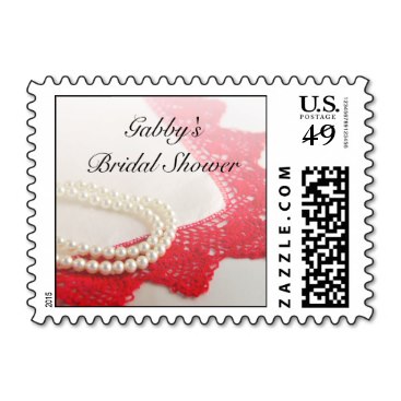 White Pearls and Red Lace Bridal Shower Postage