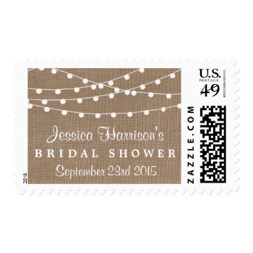 White String Lights On Rustic Burlap Bridal Shower Stamp