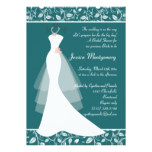 White wedding gown on teal Bridal Shower Invite