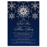 Bridal Shower Invitation - Silver Faux Glitter Snowflakes on Midnight Blue