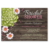 Bridal Shower Invitations - Rustic Succulent Floral Wood Pink