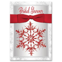 Christmas Bridal Shower Invitation - Red Gray White Simulated Glitter Snowflake PRINTED Ribbon