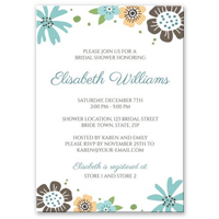 Cute bridal shower invitation with pretty brown and blue flowers