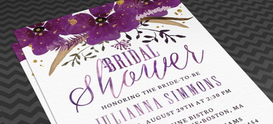 Floral Bridal Shower Invitations - Pretty Watercolor Violet Flowers