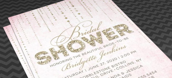 Pink Bridal Shower Invitations - Pink & Gold Glitter Look Streaming Gems