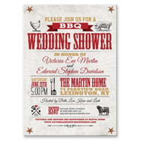 Wedding Bridal Shower invitation - Rustic BBQ Red Gold