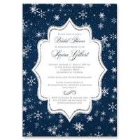 Winter Bridal Shower Invitation - A Wintry Night - Navy White Silver Snowflakes Stars