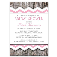 Bridal Shower Invitations - Pink Chevron & Rustic Wood