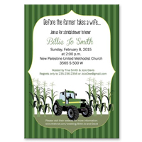 Green Tractor Farmer Bridal Shower Invitation