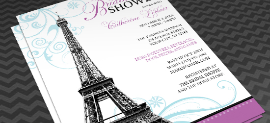 Parisian Bridal Shower Invitations - Modern Eiffel Tower Purple