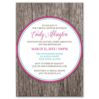 Bridal Shower Invitations - Fuchsia Pink Turquoise Rustic Wood
