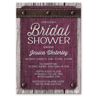 Bridal Shower Invitations - Pink Denim Wood Leather Rustic