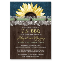 Couples Shower or Bridal Shower Invitations - Sunflower Denim Wood Lace I Do BBQ
