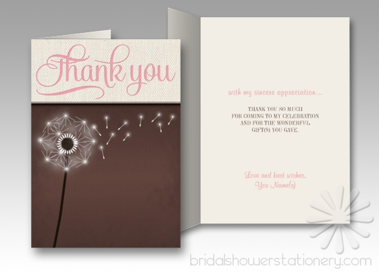Mocha Rustic Linen Dandelion Thank You Cards