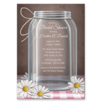 Bridal Shower Invitations - Mason Jar Daisy Pink Gingham