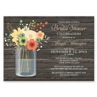 Bridal Shower Invitations - Rustic Floral Wood Mason Jar