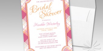 Pink & Orange Plaid Bridal Shower Invitations