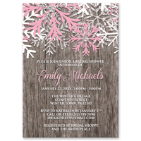Bridal Shower Invitations - Pink Snowflake Rustic Winter Wood