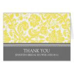 Yellow Gray Damask Bridal Shower Thank You Card