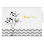 Yellow, Gray, White Floral, Chevron Thank You Card