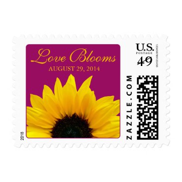 Yellow Sunflower Berry Pink Love Blooms Wedding Stamps