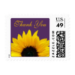 Yellow Sunflower Purple Wedding Thank You Postage