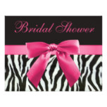 Zebra Stripes & Pink Printed Bow Bridal Shower Card