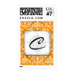 311-Erika vintage damask Orange Postage Stamp