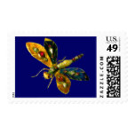 ANTIQUE DRAGONFLY JEWEL ,yellow blue Postage Stamp