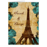 aqua vintage eiffel tower Paris thank you Card