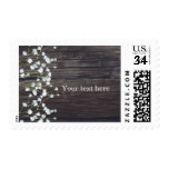 Baby's Breath Floral & Dark Rustic Wood Wedding Postage Stamp