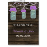 Barnwood  purple floral mason jars  Thank You Card
