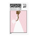 Beautiful Bride and Pink Damask Pattern Postage Stamp