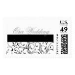 Black and White Damask Wedding Invitation Postage