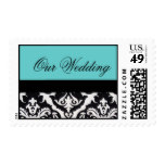 Black and White Damask Wedding with Turquoise Stamp