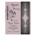 Black damask, chandelier on pink Bridal Shower Card