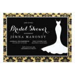 Black Damask with Gold Glitter Bridal Shower Card