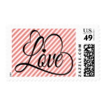 Black Love Hearts Pink & White Stripes Wedding Stamp