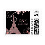 black pink eiffel tower vintage paris wedding postage