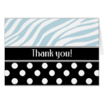 Black Polka Dot Blue Zebra Print Thank You card