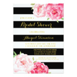 Black Stripe Pink Watercolor Flowers Bridal Shower Card