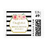 Black Stripes Pink Floral Bridal Shower Stamps