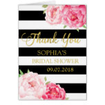 Black Stripes Pink Floral Bridal Shower Thank You Card