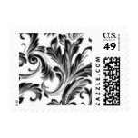 Black  White Baroque Damask Brocade Postage Stamp