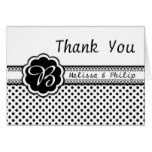 Black white polka dot monogram Thank You Card