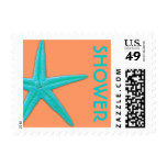 Blue and Orange Starfish Bridal Shower Stamps