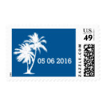 Blue and White Palm Trees Postage Stamp