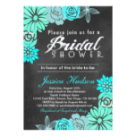 Blue floral chalkboard bridal shower invitation